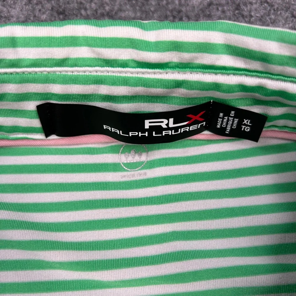 RLX Ralph Lauren Polo Shirt Mens‎ XL Green White Stripe Golf Wicking Comfort